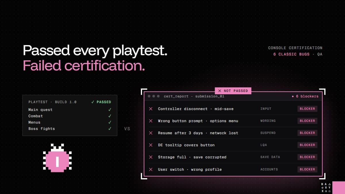 Six Bugs That Pass Every Playtest - and Still Fail Console Certification