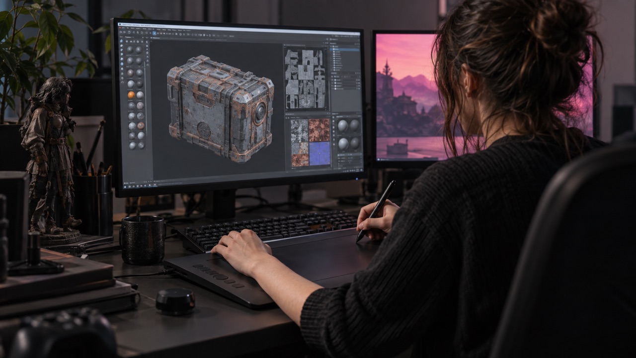 A game artist working in a graphics program