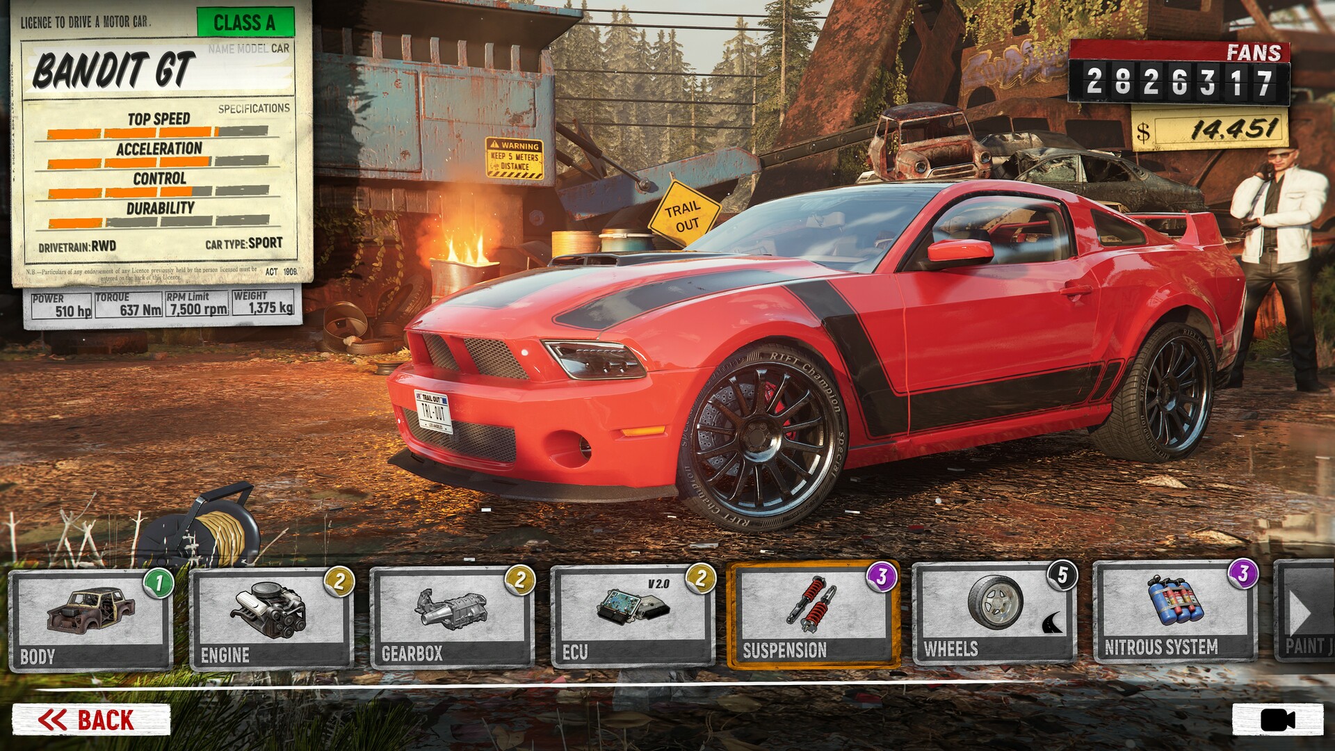 Trail Out — car customization screen