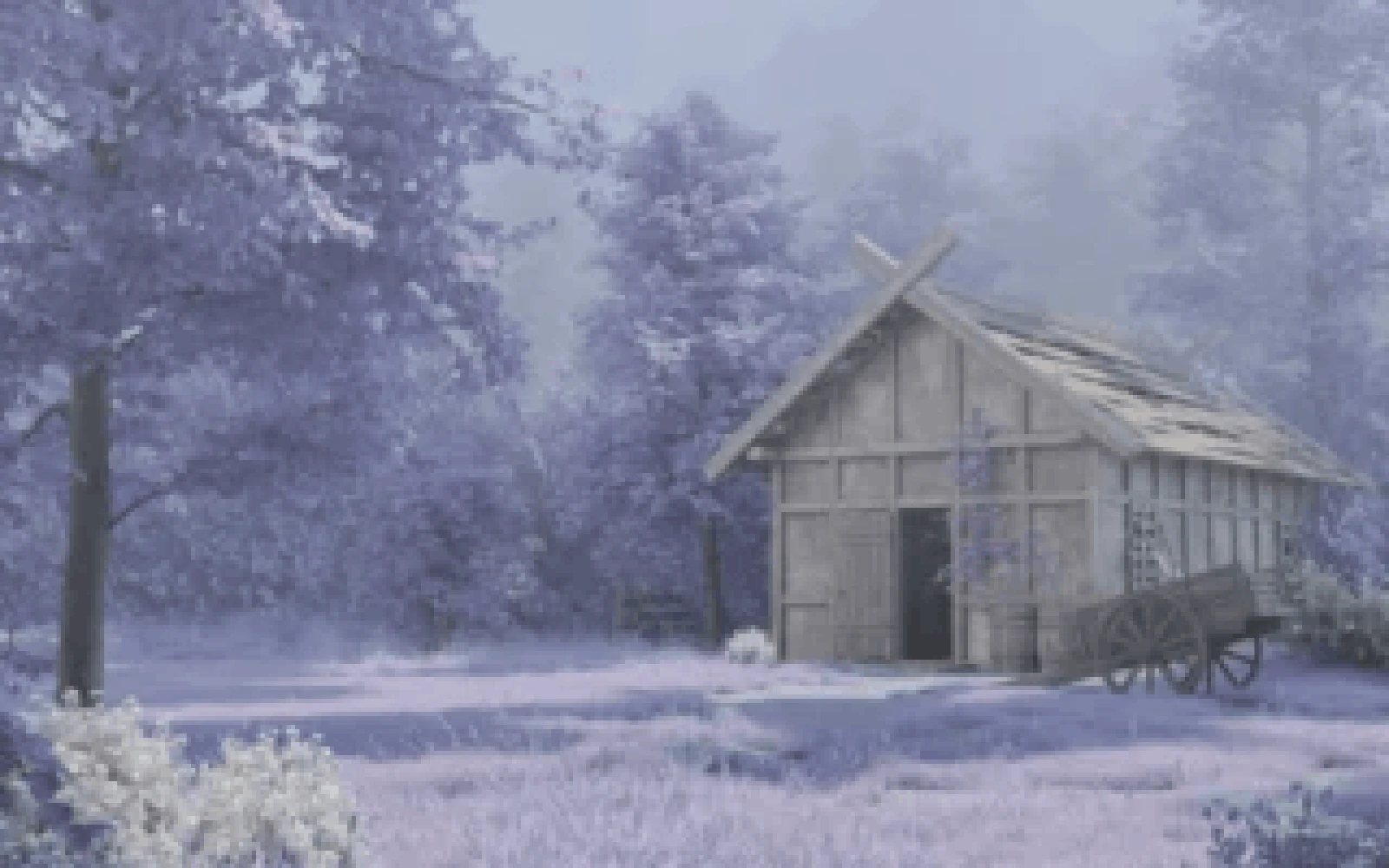A wooden cabin in a purple forest - Original